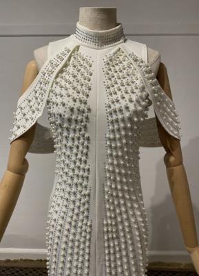 White jersey dress with rhinestones and pearls/36