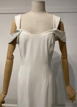 Ivory gown with cold shoulders and slit/38