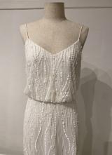 White beaded blouson gown/36