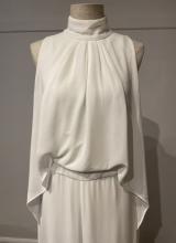 White chiffon jumpsuit with cape-effect/36-38