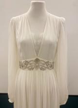 1990's White chiffon gown with long sleeves/36