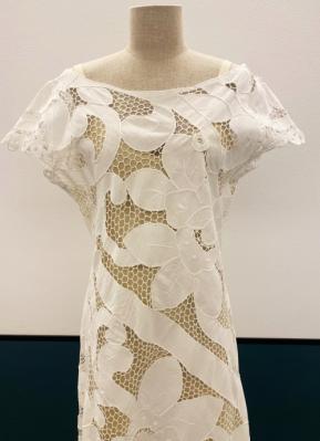 1930s-style White cotton Battenburg lace gown with train/38