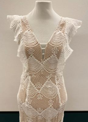 1990’s Ivory nude crochet lace dress/36
